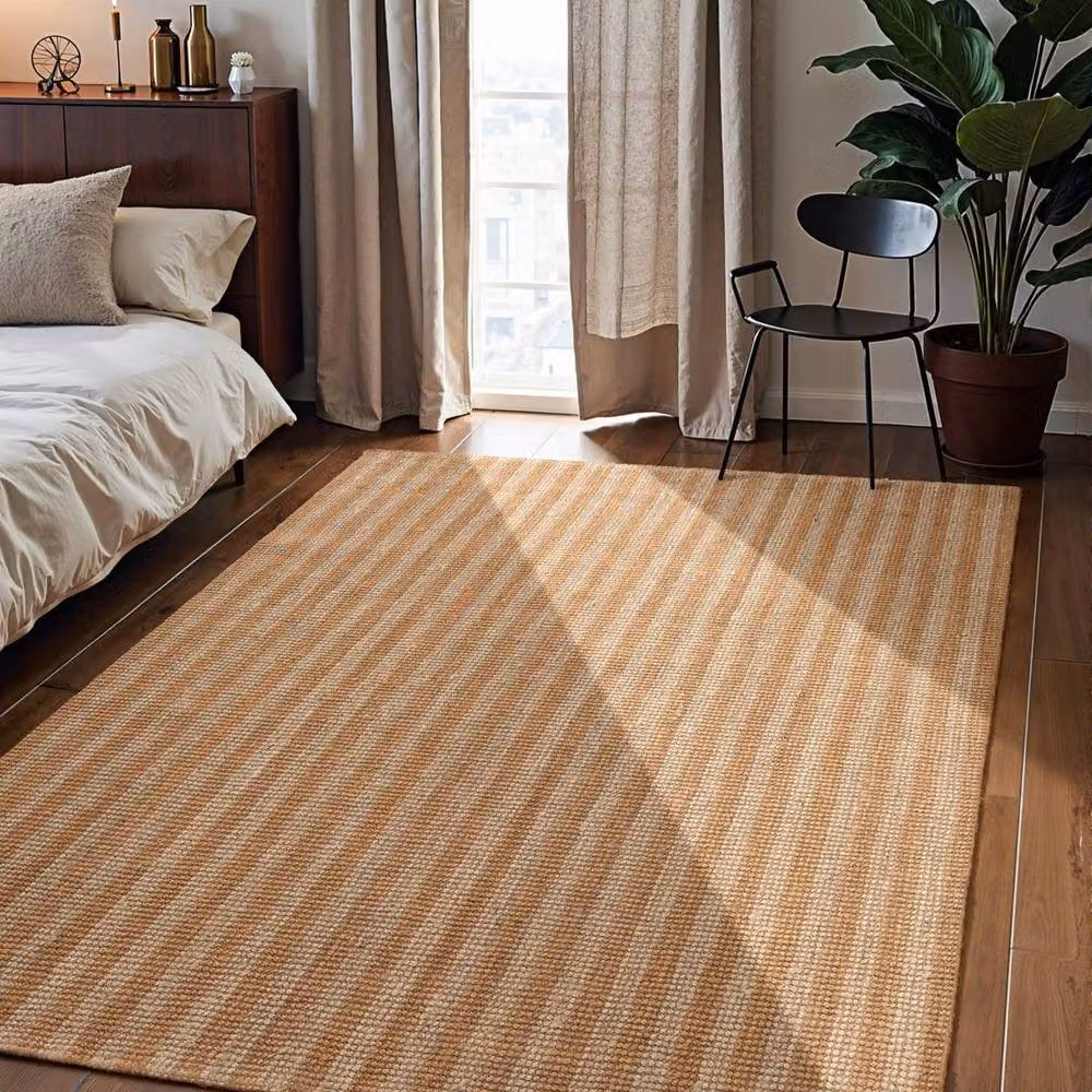 THE RUGS Amber Hand Woven Jute Striped Rug in Beige and Gold, W: 200 cm, L: 300 cm – 3