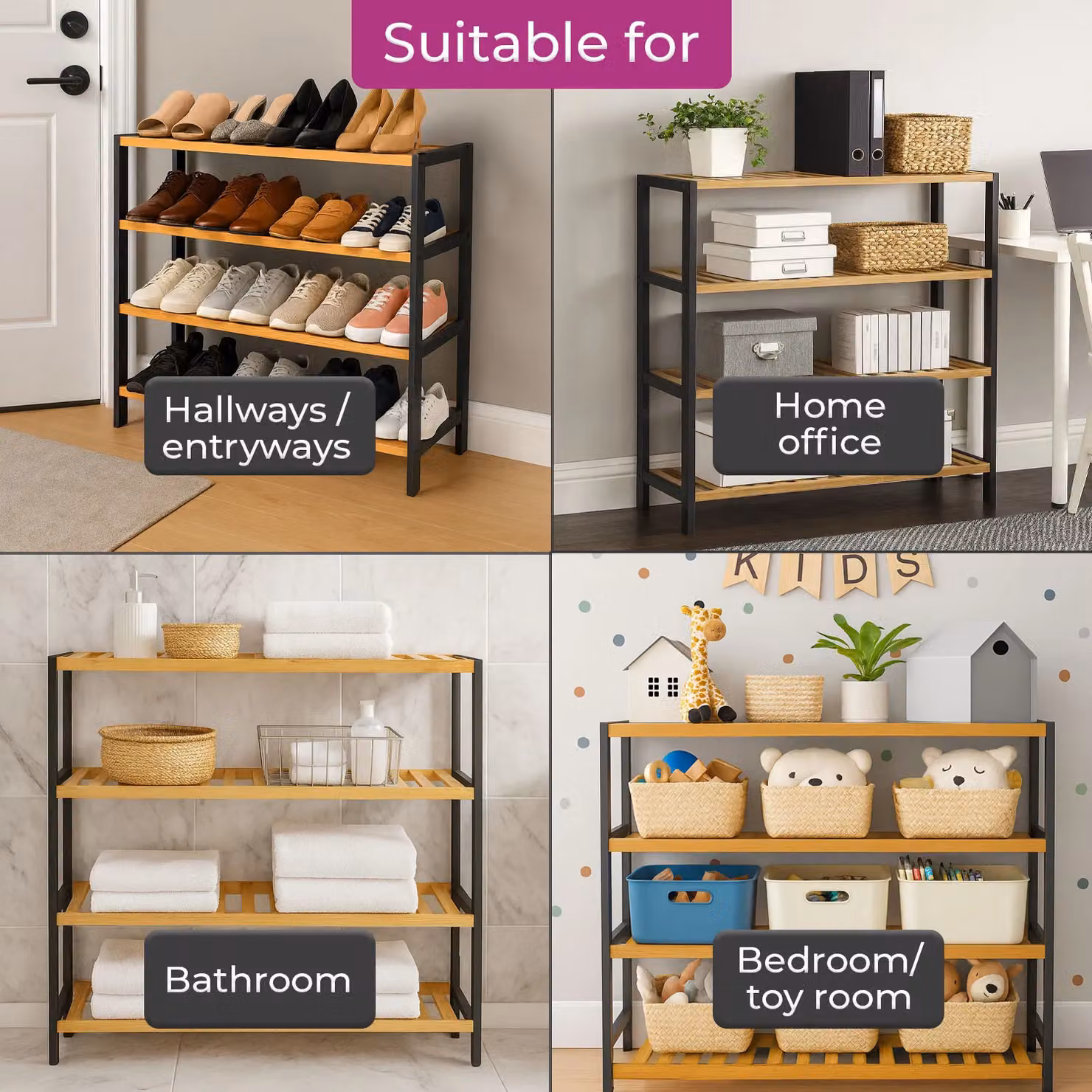 Neo 4 Tier Bamboo Wooden Shoe Storage Rack in Brown and Multicolour, W/D/H: 67 x 25 x 70 cm – 3