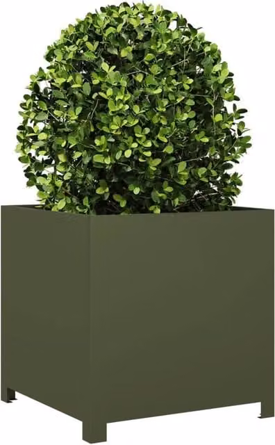 Berkfield Home Durable Steel Garden Planter Tub, Green, W/D/H: 50 x 50 x 50 cm