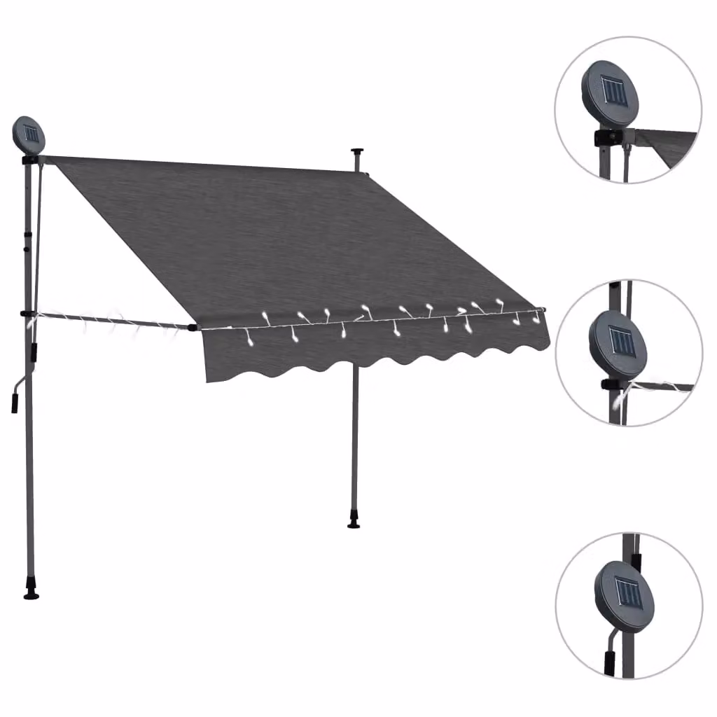 Berkfield Home Manual Retractable Awning with LED, Anthracite and Black, Width: 150 cm – 2
