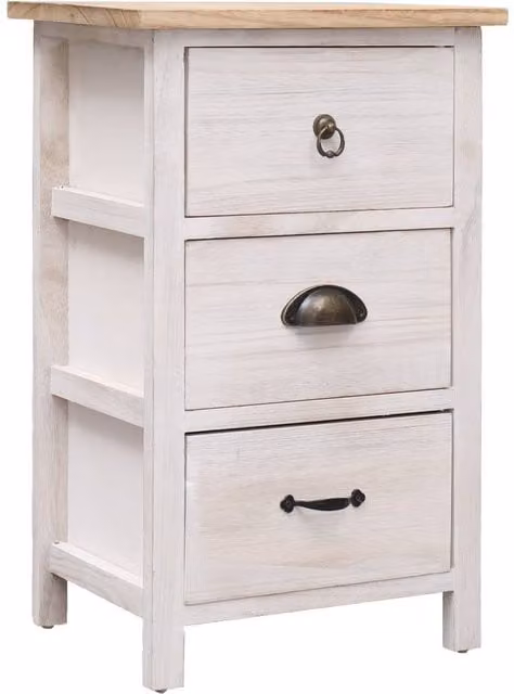 Berkfield Home Side Cabinet in White Paulownia Wood, W/D/H: 35 x 25 x 57 cm