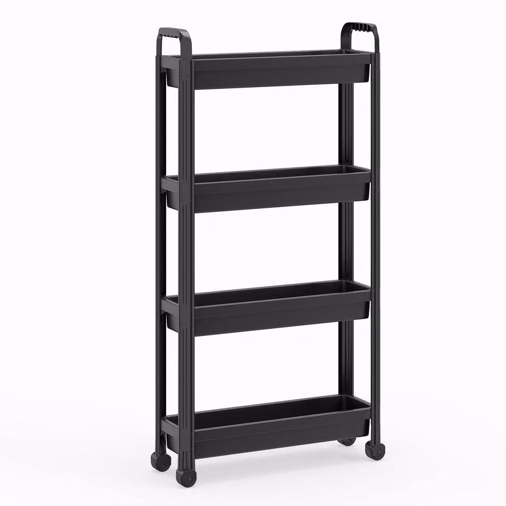 Costway 4-Tier Rolling Storage Cart Black Narrow Bathroom and Kitchen Organiser Unit – 8
