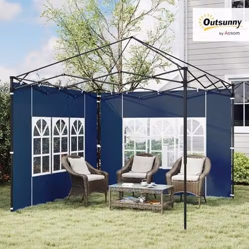 Outsunny Gazebo Side Panels with Window for 3x3m or 3x6m Canopy, Blue – 2