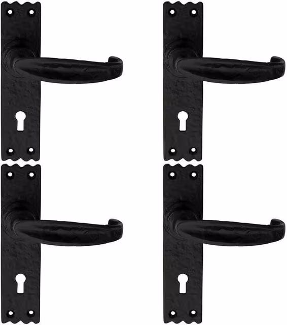 Loops 4 Pairs Creased Style Handle on Slim Lock Backplate, Black Antique, 156 x 38 mm