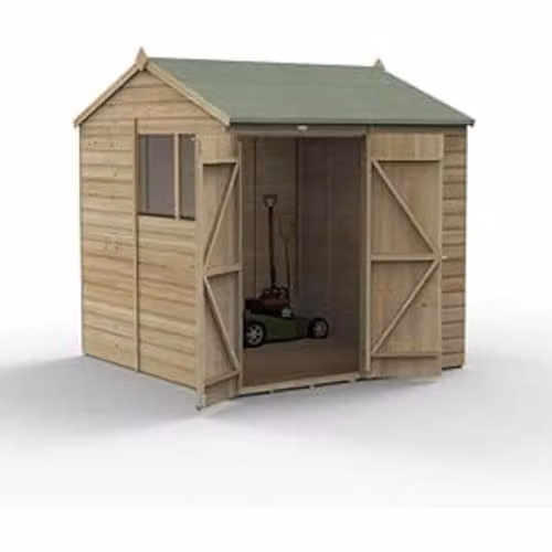 Forest Garden Rustic Wooden Reverse Apex Shed with Double Doors and Windows in Brown or Green