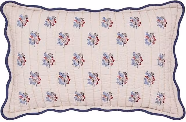 Joules Floral Cotton Quilted Rectangular Cushion in Beige and Multicolour