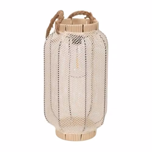 ValueLights Solar Powered Outdoor Lantern Garden Light in Beige and Black with Natural Mesh Fabric and LED Warm White Light – 1