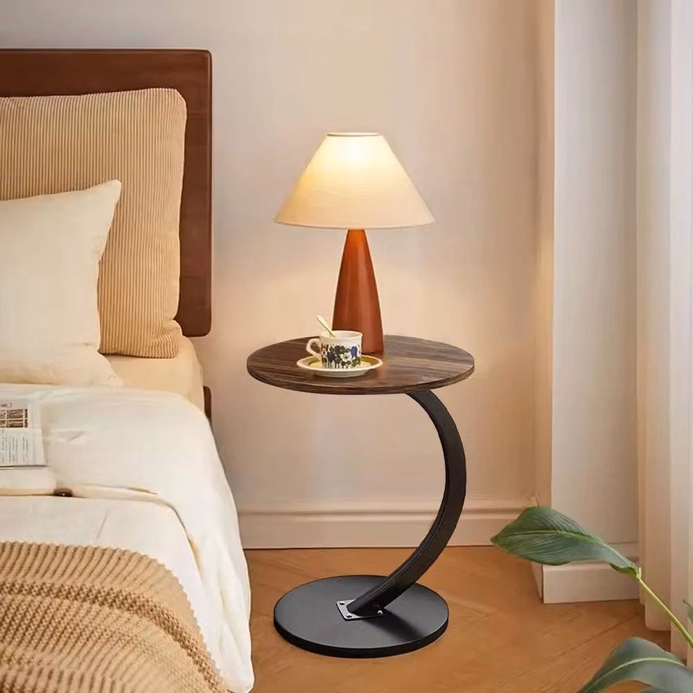 Kelvenix Modern C-Shaped Side Table in Brown with Round Wood Top and Metal Base – 3