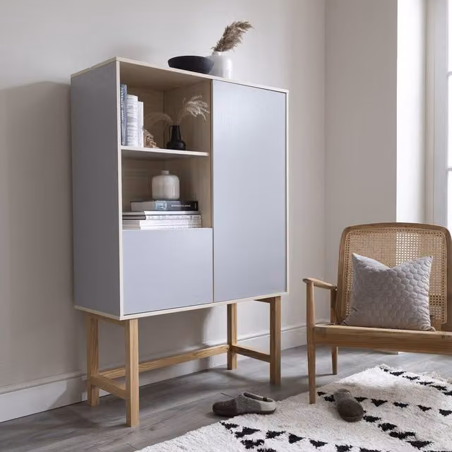 Noa and Nani Scandinavian Style Oak Wood Sideboard Cabinet in Grey
