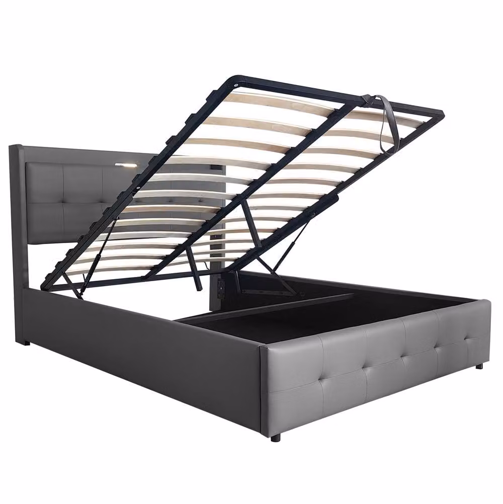 STILVORA King Size Ottoman Bed with Under-Bed LED Lighting and USB Charging Ports, Grey – 8