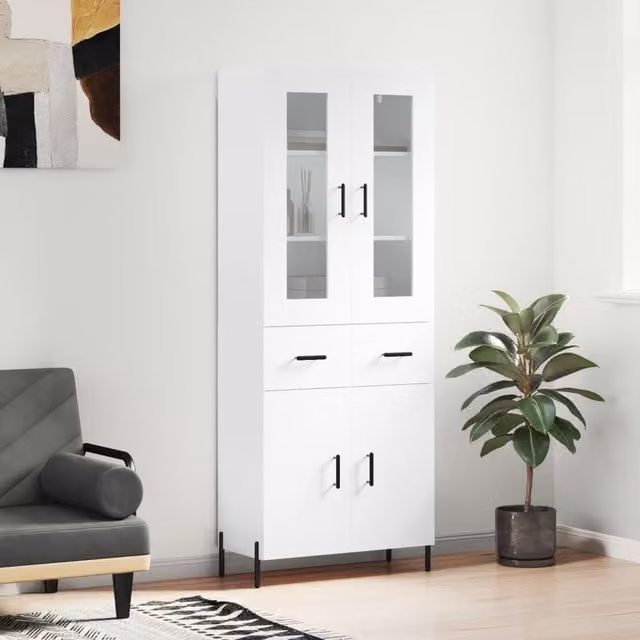 Berkfield Home Modern White Highboard with Internal Shelves, W/D/H: 69.5 x 34 x 180 cm