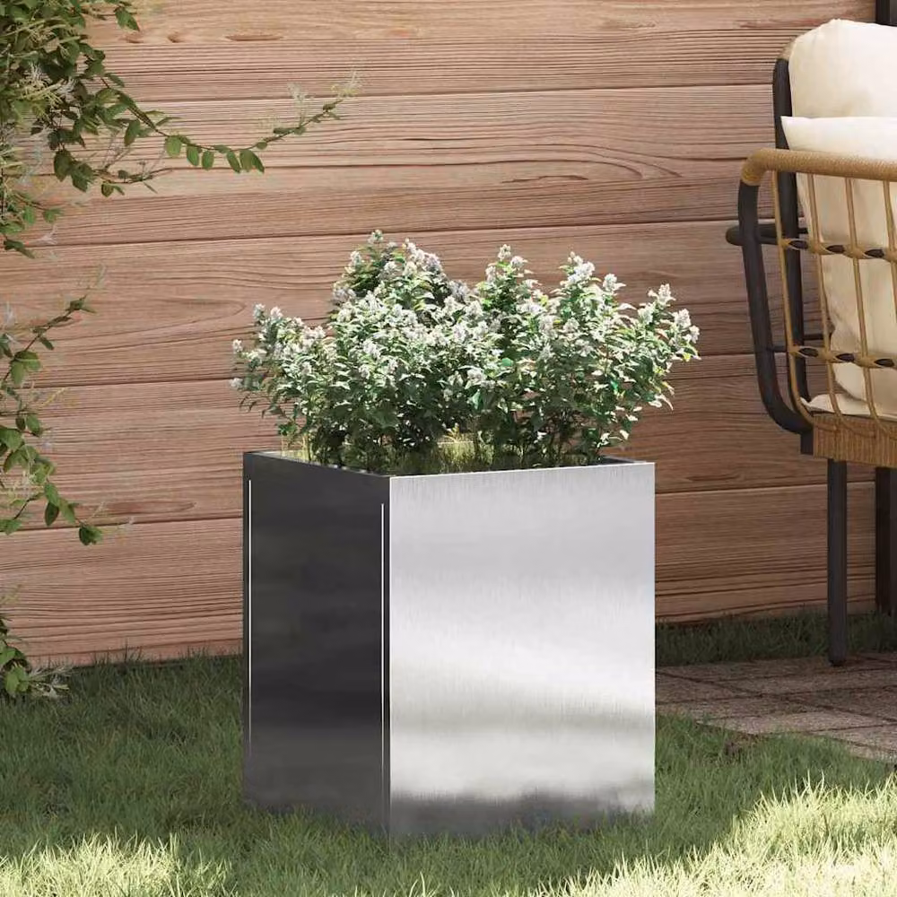 Berkfield Home Silver Stainless Steel Garden Planter Tub W/D/H: 40.0 x 32.0 x 32.0 cm – 2