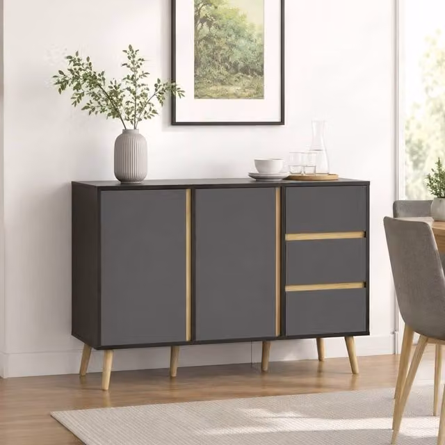 STILVORA Modern Grey Sideboard with 2 Cupboards and 3 Drawers – 1