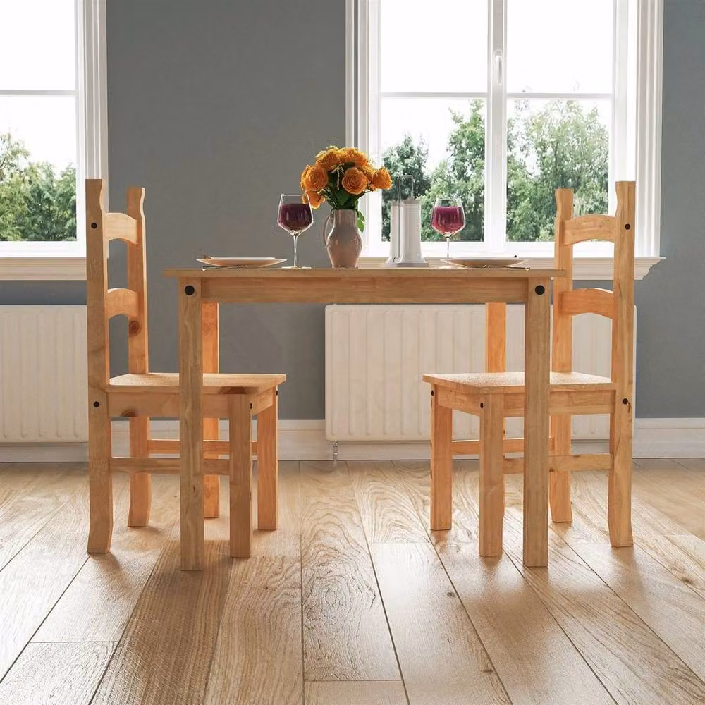 FORGEVIO 3 Piece Modern Dining Set with Square Table and 2 Chairs in Natural Wood and Metal – 3