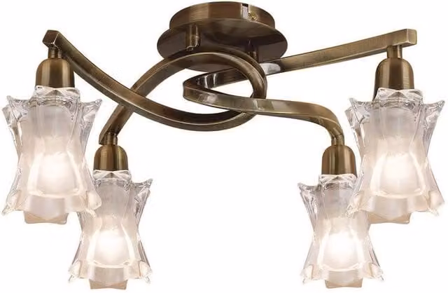 Netlighting Alaska 4 Light Ceiling Lamp in Antique Brass and Gold with Transparent Glass Shades – 1