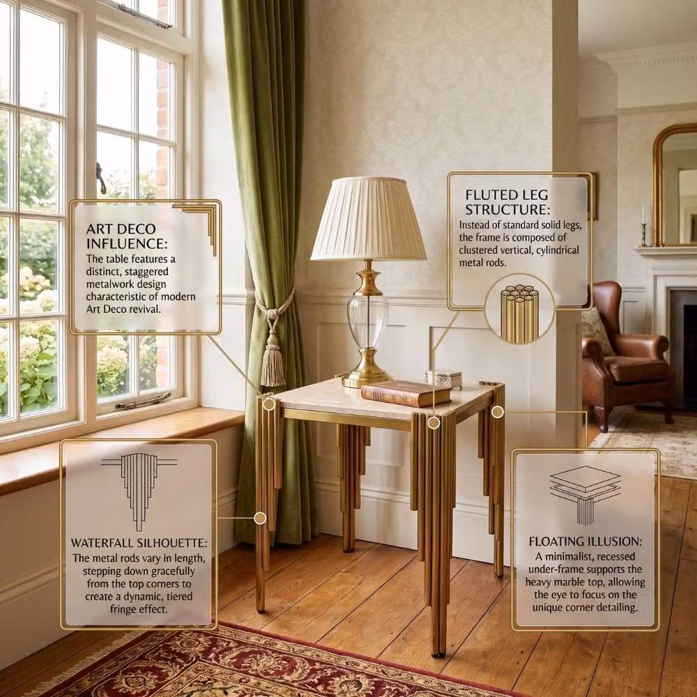 HOME LUXE INTERIOR Sassari Gold Side Table with Cream Marble Top, W/D/H: 45 x 45 x 50 cm – 4