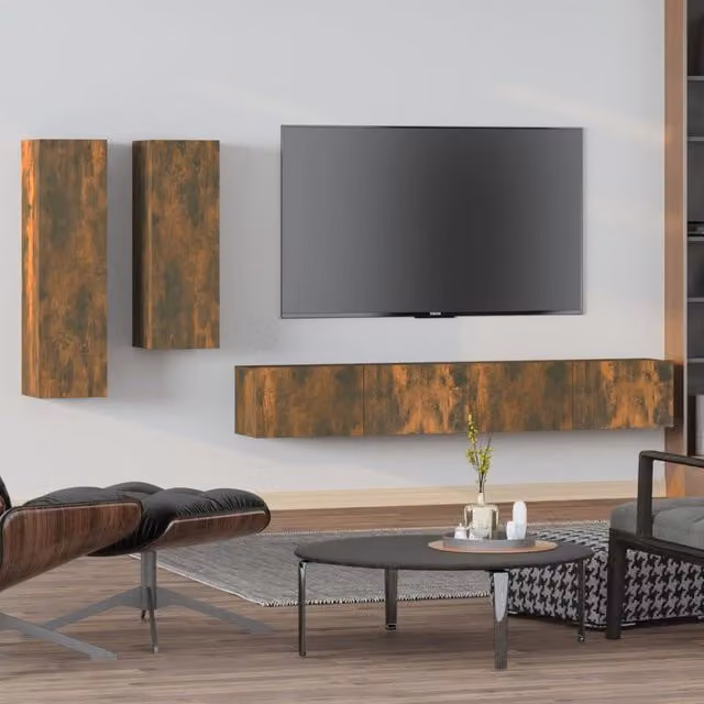 Berkfield Home 4 Piece Smoked Oak TV Cabinet Set in Brown MDF – 1