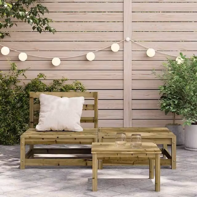 Berkfield Home Armless Garden Sofa and Matching Ottoman Set in Brown Impregnated Pine Wood