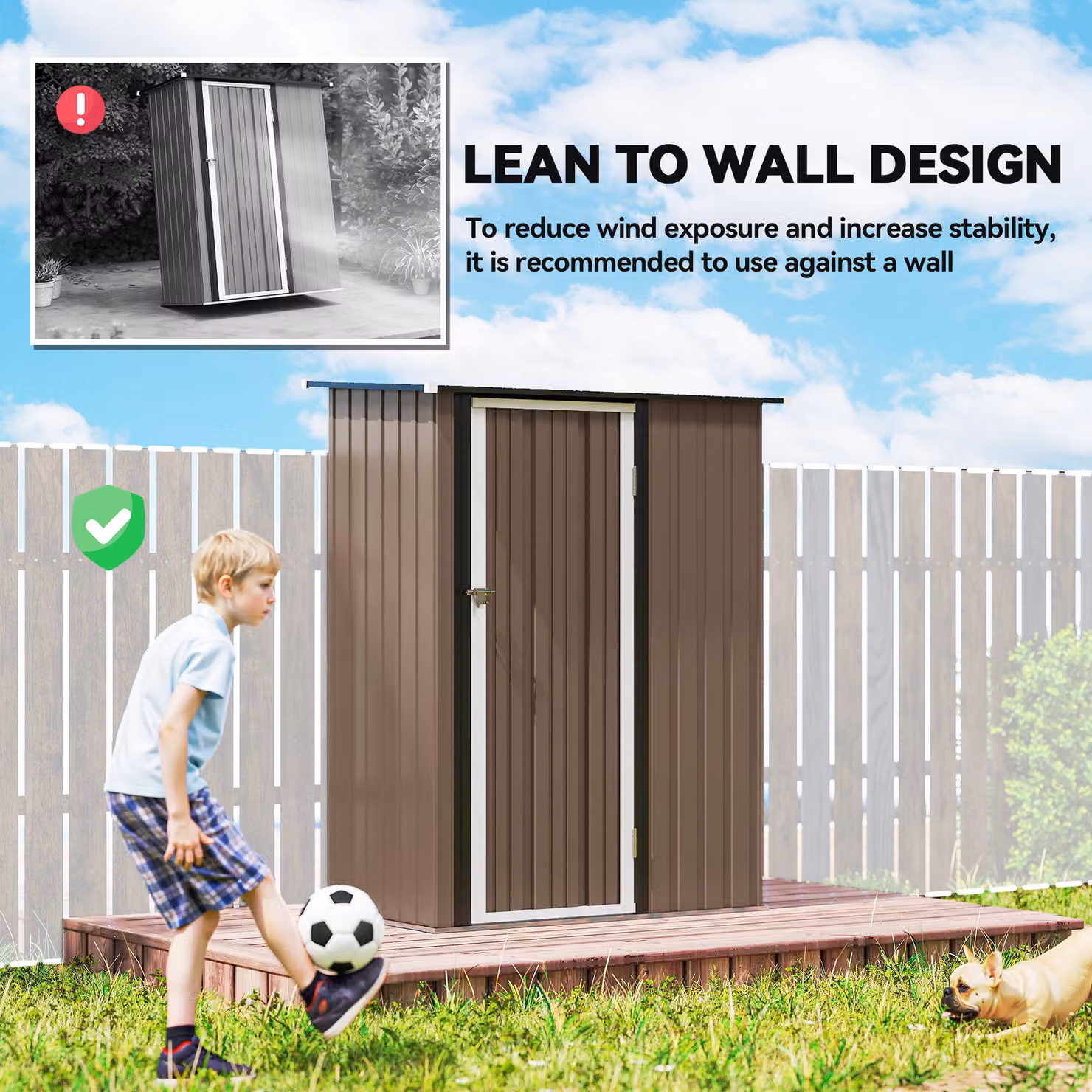 Outsunny Brown Metal Garden Storage Shed with Sloped Roof and Lockable Door, W/D/H: 152.4 x 91.44 x 152.4 cm – 6