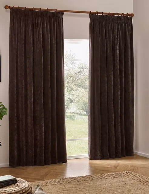 YARD Brown Chenille Blackout Pencil Pleat Curtains