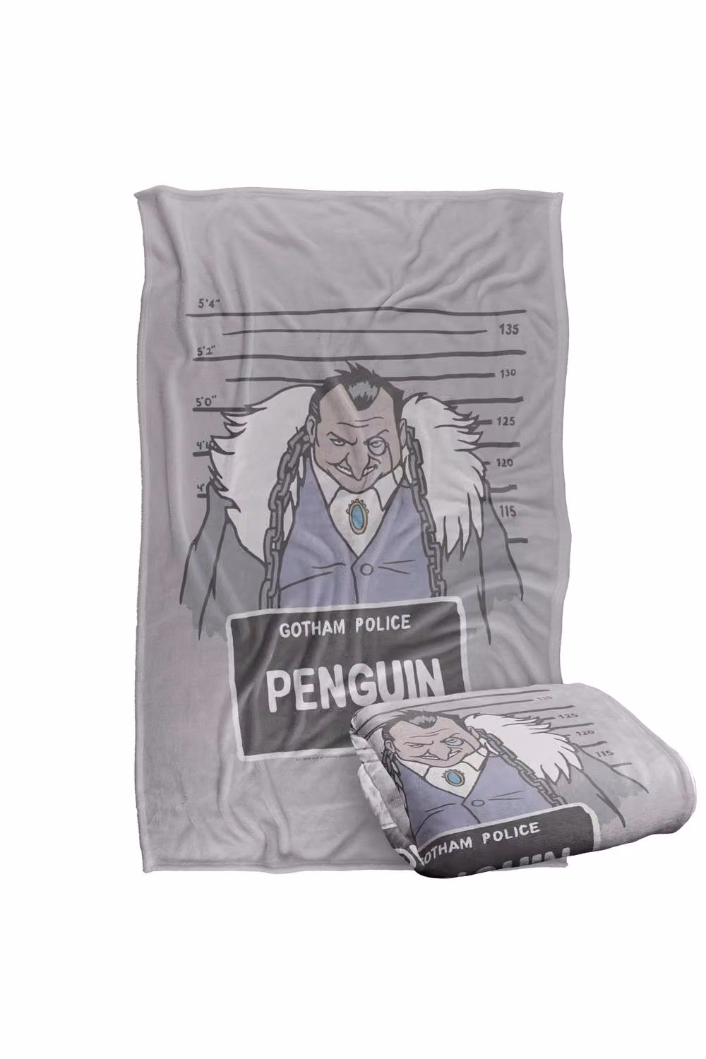 Warner Bros. Batman The Penguin Mugshot Super Soft Silky Touch Throw Blanket, Large, Grey and Multicolour – 2