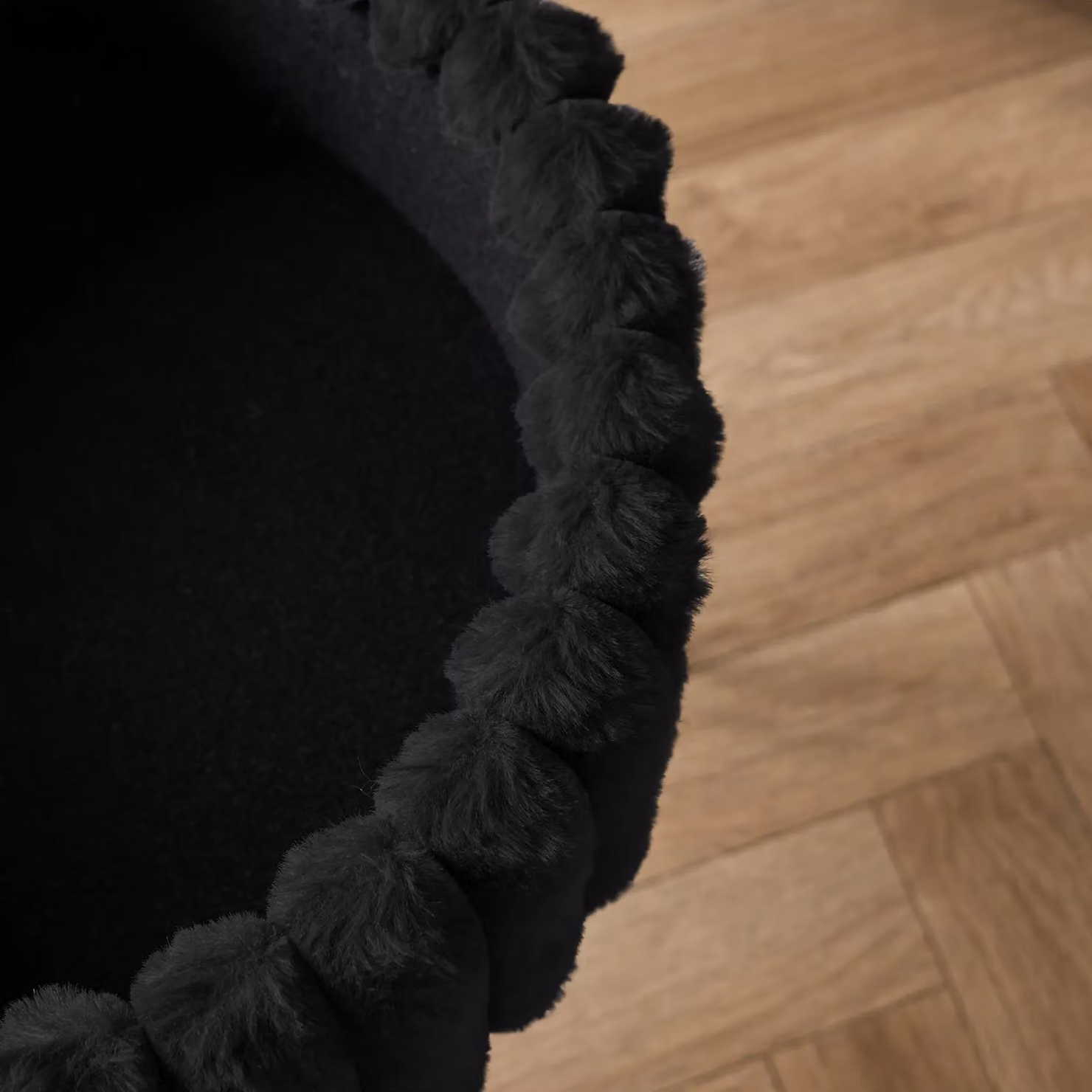 OHS Black Faux Fur Ribbed Round Ottoman Stool with Metal Hairpin Legs – 5