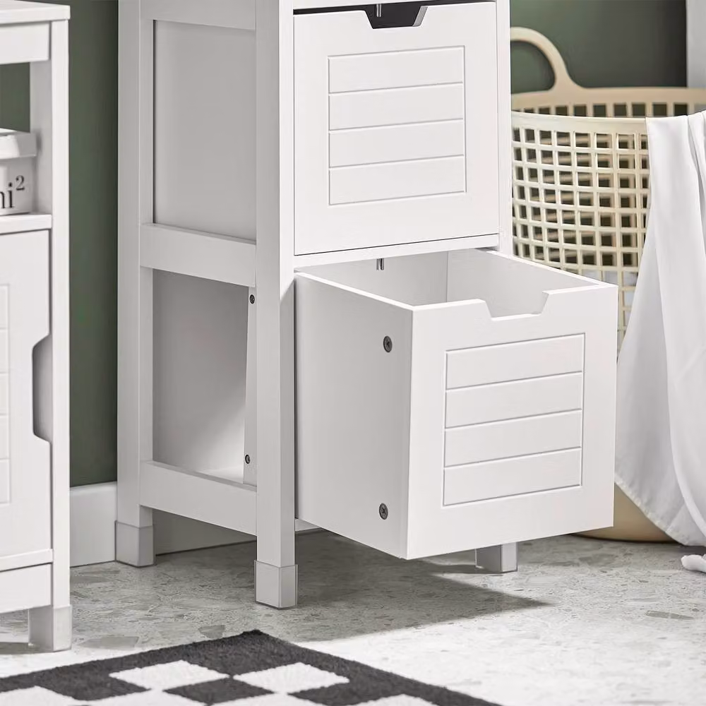 SoBuy Slim Tall Storage Cabinet with 3 Shelves and 2 Drawers in White, H 144 cm x W 30 cm – 3
