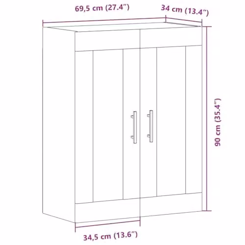 vidaXL Wall Mounted Cabinet in Old Wood Brown, W/D/H: 69.5 x 34 x 90 cm – 3