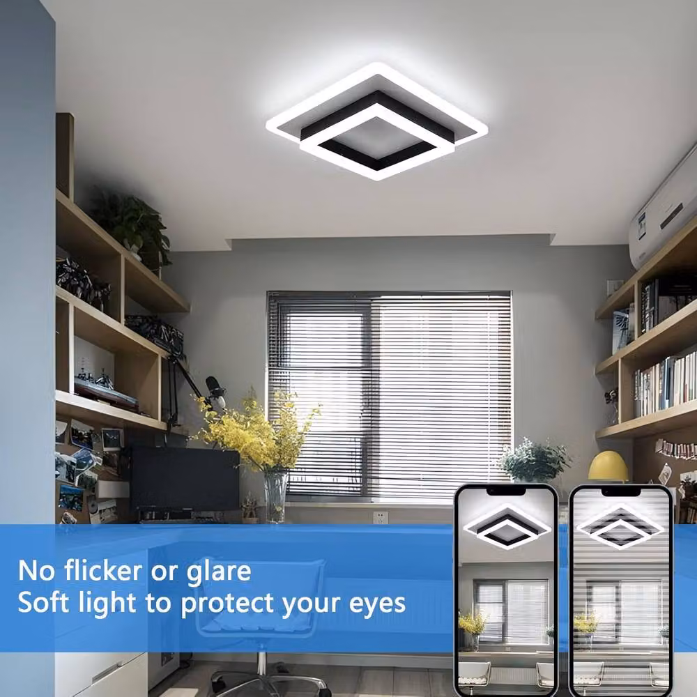 Pheashine Black and White Square LED Ceiling Light, 30W, 3300LM, 6500K, 30cm x 30cm x 5cm – 5