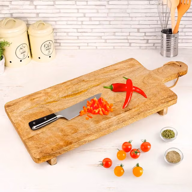 Marco Paul Rectangular Wooden Chopping Board with Non-Slip Feet in Brown