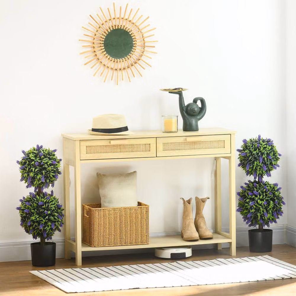 STILVORA Set of 2 Green Artificial Tabletop Trees in Plastic and Concrete Pots – 4