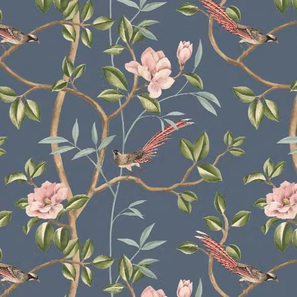 Edinburgh Weavers Mini Ling Navy Blue Floral Cotton Fabric