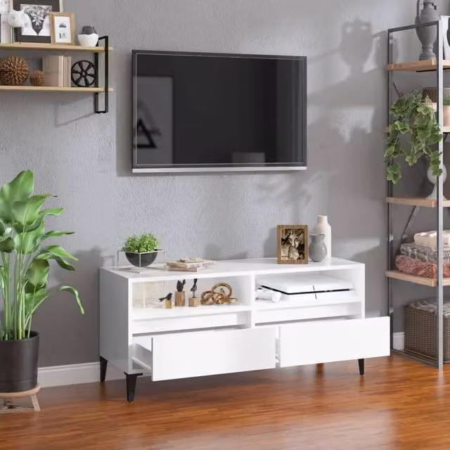 Berkfield Home Modern High Gloss White TV Cabinet W/D/H: 100 x 34.5 x 44.5 cm