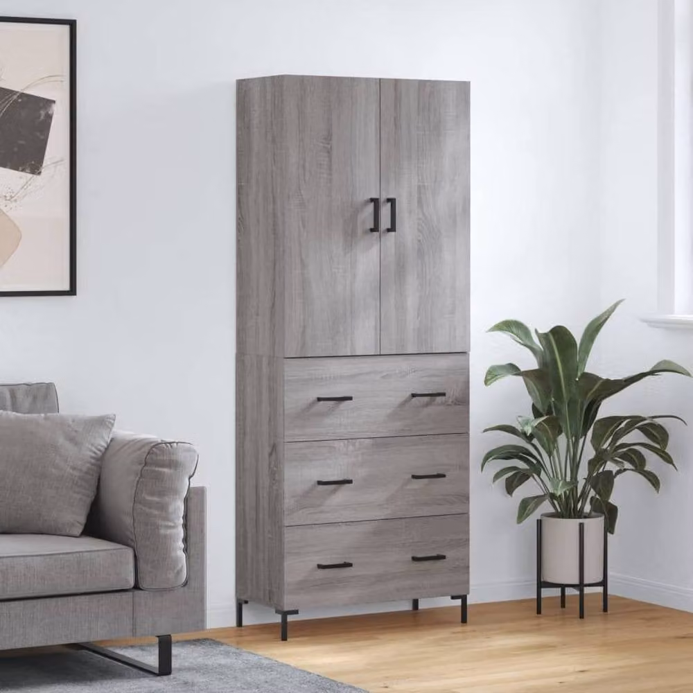 Berkfield Home Grey Sonoma Highboard with Hinged Doors and Internal Shelves, W/D/H: 69.5 x 34 x 180 cm – 2