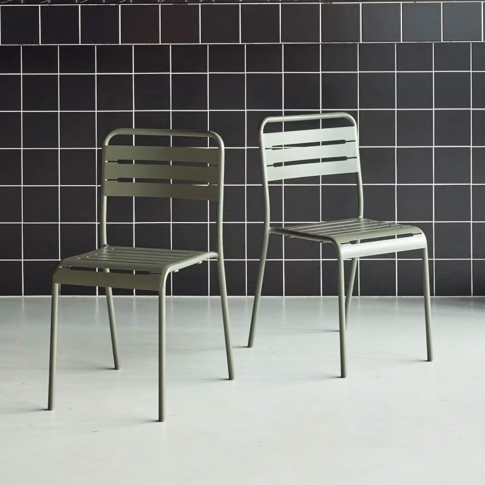 sweeek Pair of Stackable Steel Garden Chairs in Khaki Green – 2