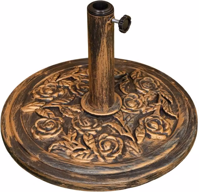 Samuel Alexander 9kg Bronze Cast Iron Effect Garden Parasol Base with Rose Design in Brown