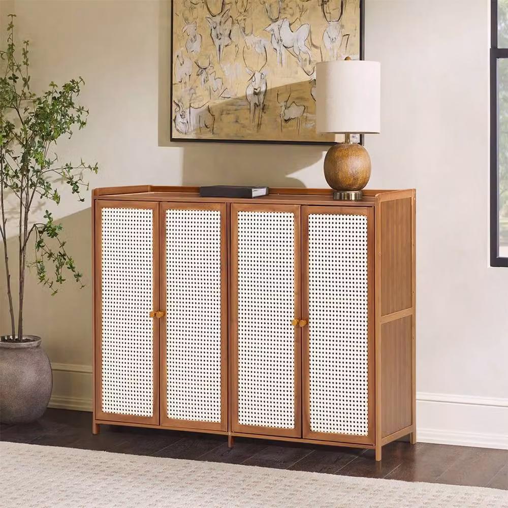 FORGEVIO 6 Tier Bamboo Shoe Cabinet with Rattan Doors in Natural Brown and Beige – 4