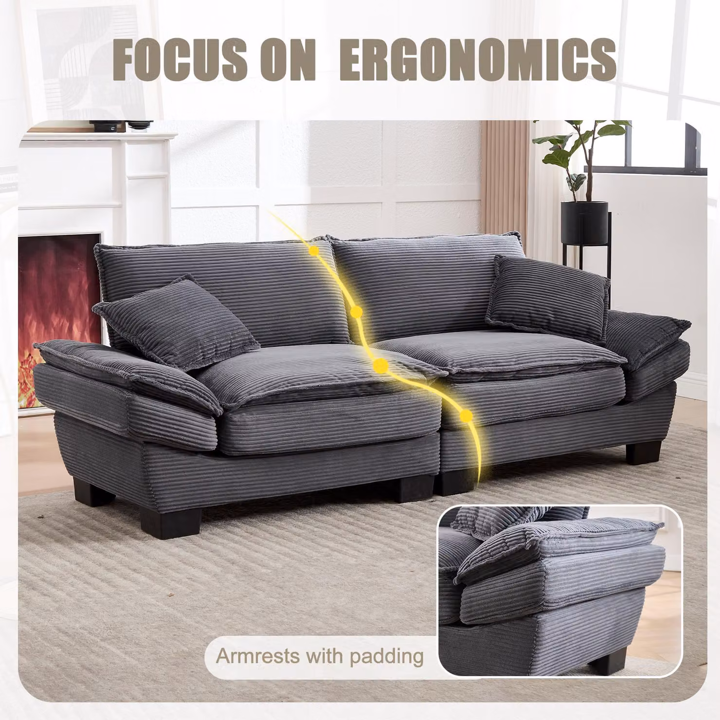 Aosom UK Oversized Two-Seater Modern Modular Sofa in Dark Grey, W: 224 cm, D: 81 cm, H: 81 cm – 4
