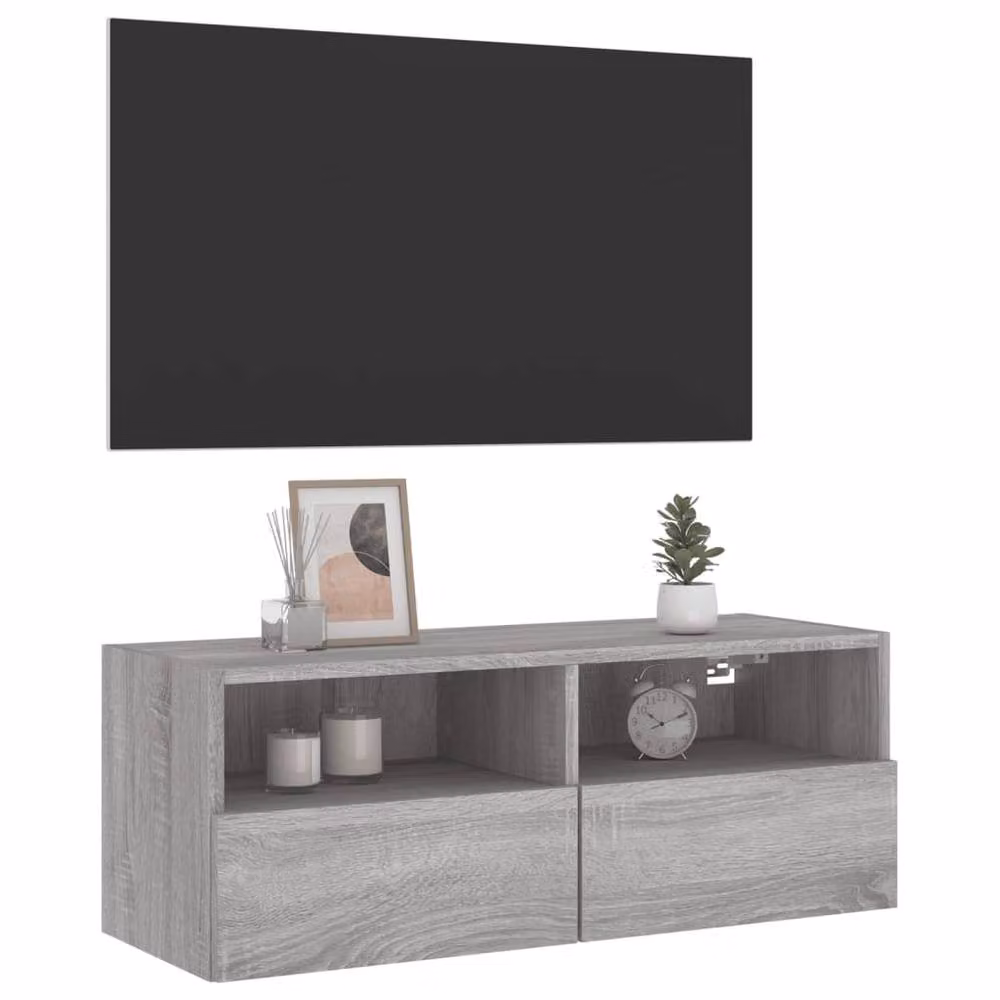 Berkfield Home Grey Sonoma Wall Mounted TV Cabinet with Internal Shelves and Hinged Doors, W/D/H: 80 x 30 x 30 cm – 5