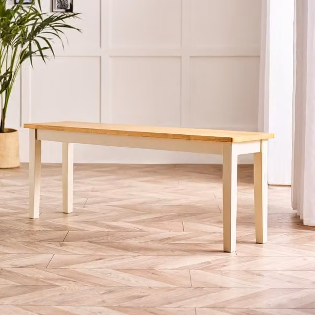 FurnitureboxUK Tenby Large Wooden Dining Bench in Cream and Light Oak