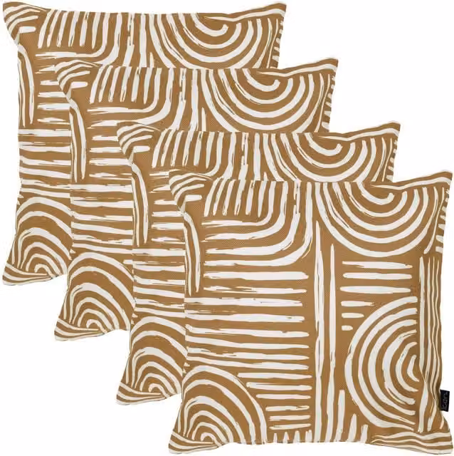 ICON 4 Pack Curve Kyoto Fabric Square Cushions in Brown, W/D/H: 43 x 43 x 43 cm