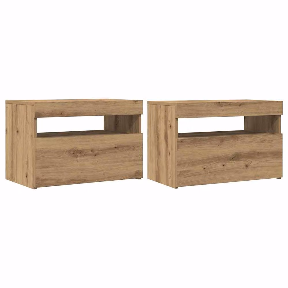 Berkfield Home Set of 2 Artisan Oak TV Cabinets with LED Lights in Light Tan – 2