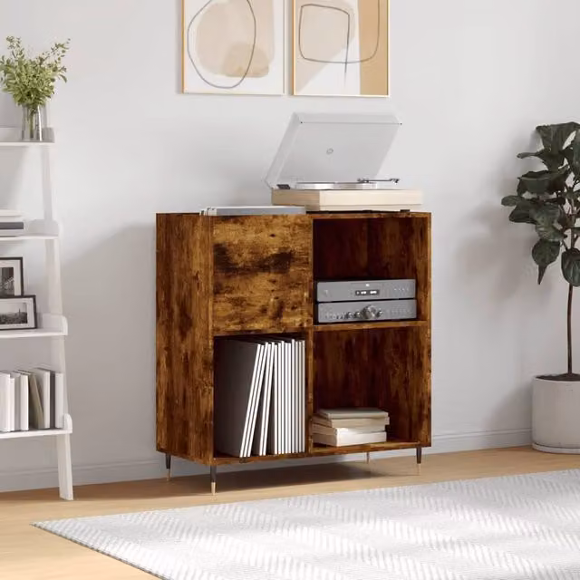 Berkfield Home Record Cabinet in Smoked Oak Brown, W: 84.5 cm, D: 38 cm, H: 89 cm