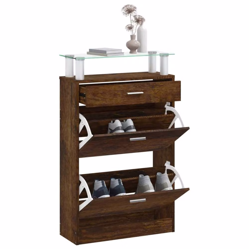 Berkfield Home Smoked Oak Shoe Cabinet in Brown, W/D/H: 63 x 24 x 104 cm – 3