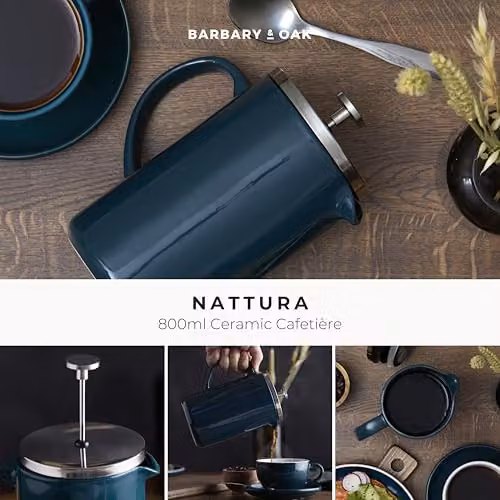 Barbary & Oak Nattura Ceramic Cafetiere French Press with Stainless Steel Plunger, 800ml, Agave Blue – 6