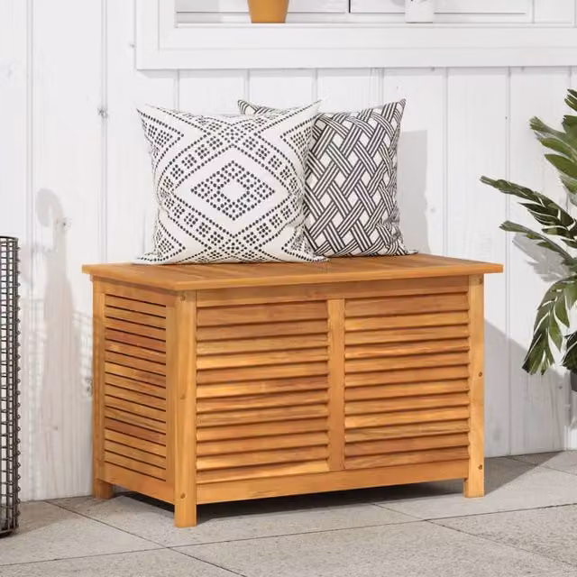 Berkfield Home Garden Brown Solid Wood Acacia Louver Storage Box W: 90 cm, D: 50 cm, H: 56 cm