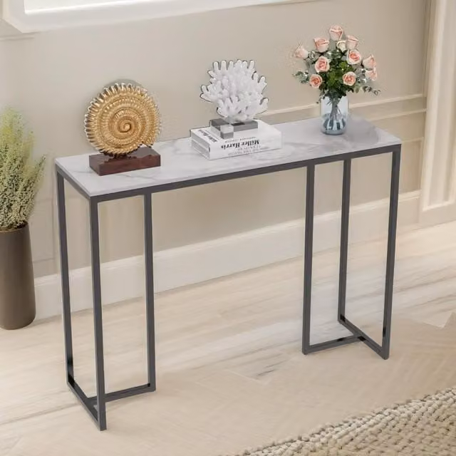 FURNOS White Marble and Metal Console Table for Hallways and Entryways, W/D/H: 78.5 x 30 x 30 cm