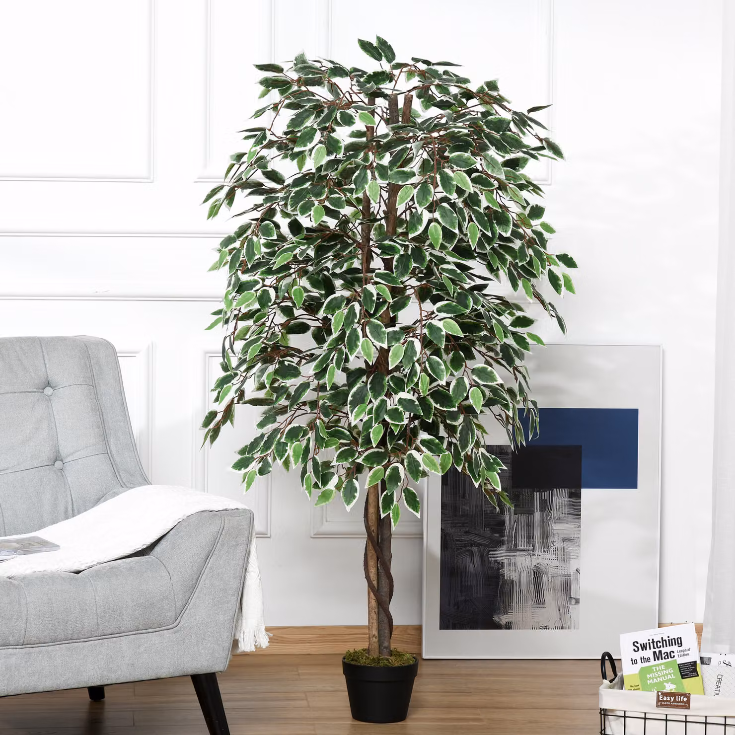 Outsunny Green Artificial Ficus Silk Tree with Nursery Pot, Height: 160 cm – 2