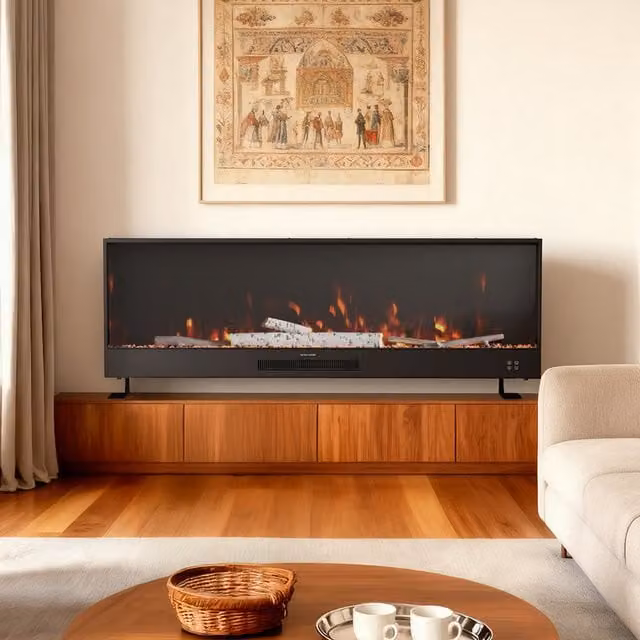 Lifeideas Metal Electric Fireplace in Black, W: 147 cm
