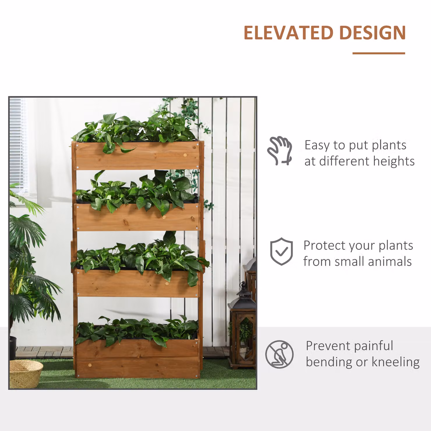 Outsunny 4-Tier Wooden Raised Garden Bed, Orange and Brown Vertical Planter Box, W/D/H: 80 x 45 x 142 cm – 5